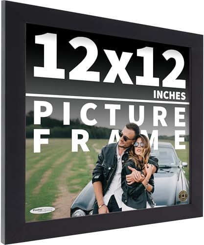 Poster Palooza 12x12 Contemporary Black Wood Picture Square Frame - Picture Frame Includes UV Acrylic, Foam Board Backing, & Hanging Hardware
