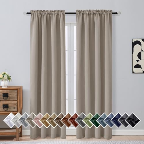Image of Stone Blackout Curtains for Bedroom 84 Inch Length 2 Panels, Soft Fabric Room Darkening Curtains for Living Room, Dual Rod Pocket Design Modern Window Treatment Drapes, 2x40Wx84L Inches