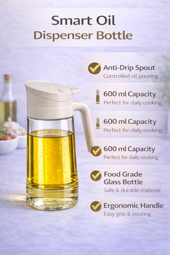 Image of Zollyss 2 in 1 Oil Dispenser and Sprayer, Glass Bottle with Fine Mist Spray Nozzle, Anti-Drip Pour Spout, Comfortable Handle Grip for Cooking and Salad (Oil Dispenser(600ml))