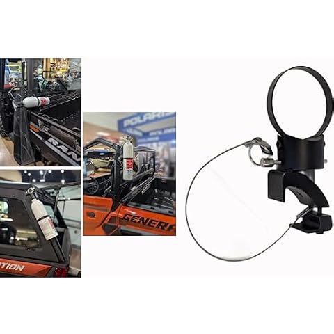 Fire Extinguisher Mount, Quick Release, 6061 Billet Aluminum, Powder-Coated Black, Fits Polaris Ranger/General, Can-Am Defender/Maverick, CF Moto Z-Force (2023+), Kawasaki Ridge Cover