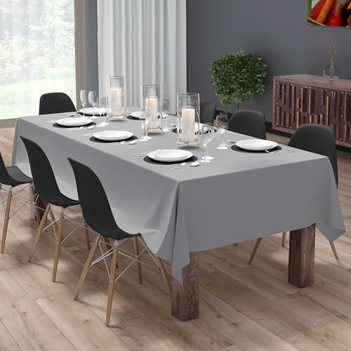 Image of HOME COLORS.IN Cotton Plain 8 Seater Table Cover - Machine Washable - Durable - Dining Table Cloth - 60 x 96 Inch - Light Grey