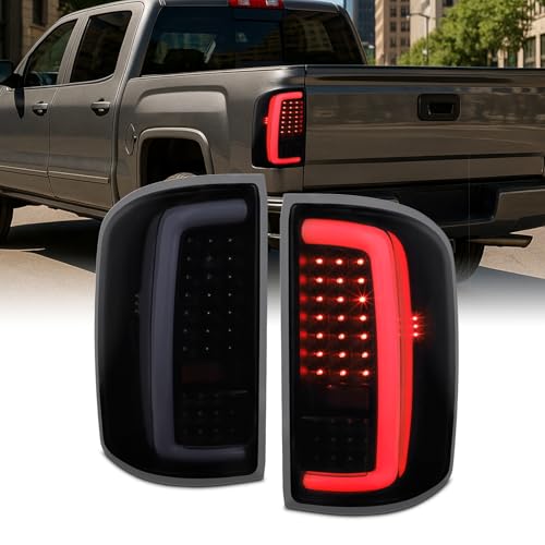 AKKON - Fits 2014-2018 GMC Sierra 1500 15-19 2500HD 3500HD [C-Tube] LED Black Smoked Tail Lights Pair Driver + Passenger