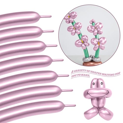 Image of LXZFCRG 260 Long Balloons, Shiny Metallic Latex Twisting Balloon for Balloon Animals, Magic Balloons for Birthdays Wedding Party Decorations 100pcs (Metallic Pink)