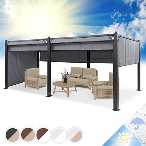 blumfeldt Pantheon Cortina Pavillon, mit Faltdach, Stabiler Gartenzelt-Pavillon Seitenwänden, Metall-Pavillon Winterfest, Partyzelt UV-Schutz, Polyester, 3x6 m, Dunkelgrau