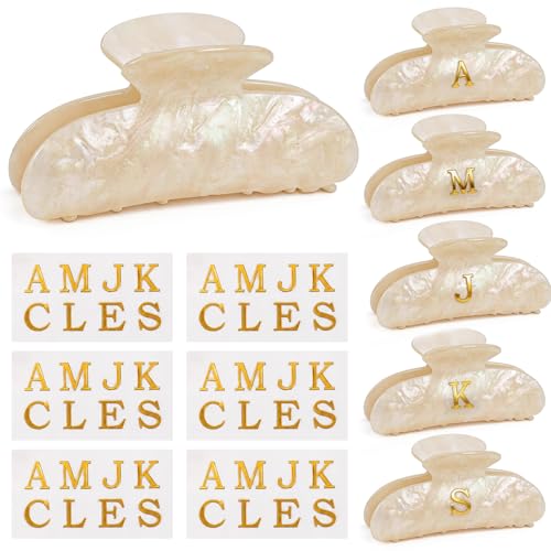 Pinzas para el cabello Iniciales para mujeres y adolescentes – 6 piezas de pinzas de garra lindas de 4'' con pegatinas de letras doradas, accesorios de cabello estéticos personalizados, regalo para graduación, cumpleaños, damas de honor miniatura 1