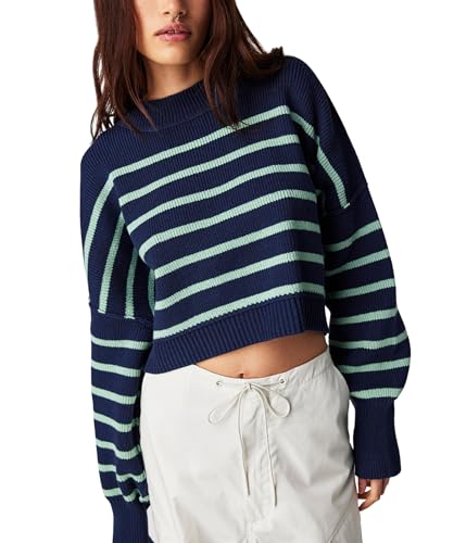 Image of Free People Women's Stripe Easy Street Crop Pullover