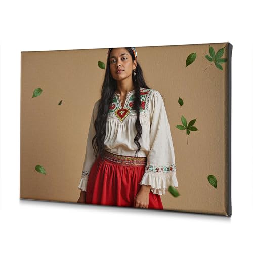 Décoration murale pour la maison et tableau sur toile rustique femme en chemisier brodé