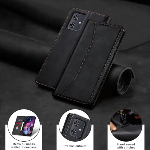 Image of Jasonyu PU Leather Book Type Flip Case with Cards and Wallet, Folding Stand, Magnetic Closure (Black) for Motorola Moto G54
