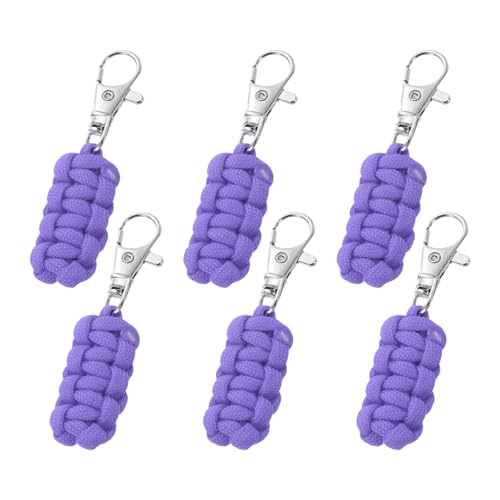 Image of YELARXI Paracord Zipper Pull Polyester Zipper Pulls Replacement Woven Rope with Metal Clasp, 80 mm Length Fit for Backpacks Clothing Luggage Accessories - Cylinder (6 Pack, Purple)