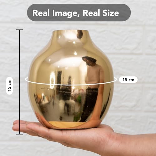 Image of Nostrae by Ekhasa Unbreakable Metallic Flower Vase for Home Decor | Aesthetic Flower Vase with Rubber Pad Base for Living Room | Decorative Metal Vase Gift for Wedding, Housewarming