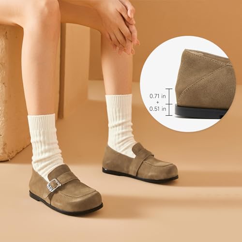 Image of BEAU TODAY Suede Leather Loafers Women, Women's Slip On Wide Width Loafers Flats Shoes, Footbed Comfortable Casual Dress Potato Shoes with Arch Support and Adjustable Buckle