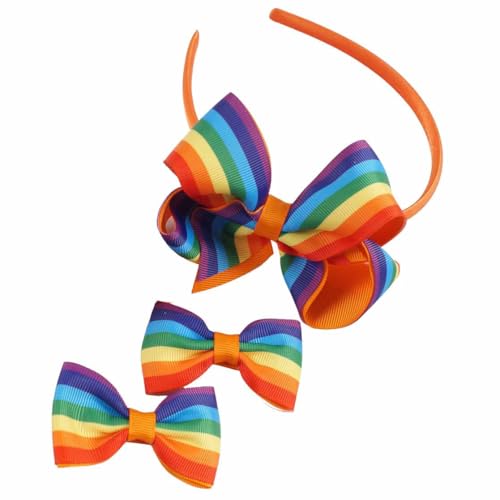 Bow Headbands for Girls - Cute Kids Hair Bands with 2Pcs Interchangeable Clips, Thin Head Band Accessories for Toddler Children (Rainbow-Bow)