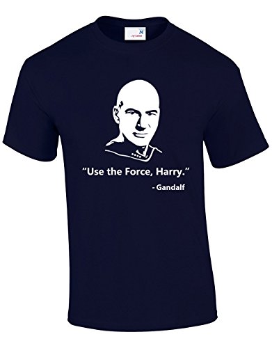 Crown Designs Use The Force Harry - Gandalf Sci-Fi Mashup Funny Cool for Men & Teenagers T-Shirts Tops - Navy/XX-Large