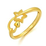 HMJGDHX Anillo Amarillo de 24k para Boda, Compromiso, Anillo Ajustable para Mujer, Aniversario, joyería, Regalo