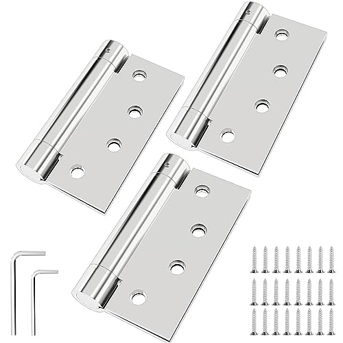 Self Closing Door Hinges 3Pack Spring Hinge 304 Stainless Steel Spring Loaded Hinges with Square Corners Heavy Duty Adjustable Tension Self Closing Hinges 4 inch