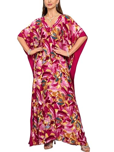 Image of KECVOT Kaftan Dresses for Women V-Neck Print Swimsuit Cover Up Plus Size Beach Caftan Lounge Dress