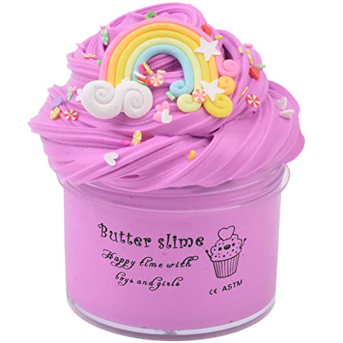 HappyTimeSlime Butter Birthday Contton Rainbow Slime, Non-Sticky Floam Slime Stress Relief Toy Scented