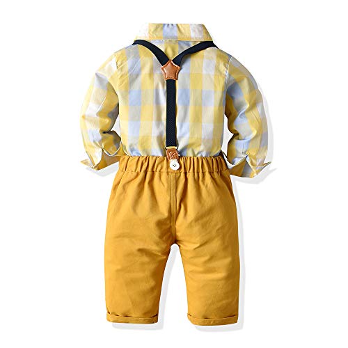 Joycebaby Toddler Boy Clothes, Baby Boys Plaid Shirt+Suspender Shorts Outfit2