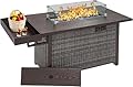 Sundale Outdoor 52 Inch Outdoor Fire Pit Table, 50000 BTU Propane Fire Pits with Storage Shelf, Glass Wind Guard and Lid, Wicker Patio Gas Fire Pit for Outside Patio and Garden, CSA-Listed(Grey)