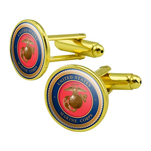 GRAPHICS & MORE Marine Corps USMC Emblem Officially Licensed Round Cufflink Set Gold Color