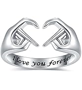 925-Sterling-Silver Hand Heart Rings for Women - Adjustable Irish Claddagh Ring Inspirational Fri...