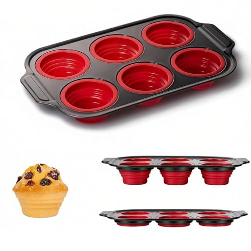 YiYeraio Foldable Silicone Muffin Trays - 6 Cup Non-Stick Cupcake Mould for Effortless Baking and Easy Release