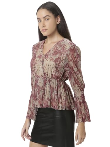 Image of VERO Moda Printed Top | V-Neck | Long Puffed Sleeves
