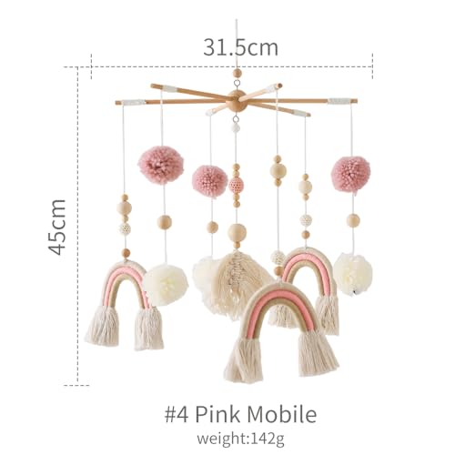 Baby Mobile Babybett Holz mit Filzbällen Mobile Windspiele Rassel wickeltisch Kinderzimmer Hängende Bettglocke für Mädchen & Jungen (Rosa Mobile)