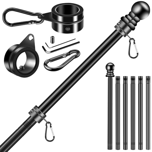 BONWIN Black Flag Pole Kit for Outside House Porch 7 FT Thickened Stainless Steel Wall Mount Flag Pole for 3x5/4x6 American Flag 1 Anti-Wrap Spinning Flagpole Rings (7 FT - No Bracket - Black)