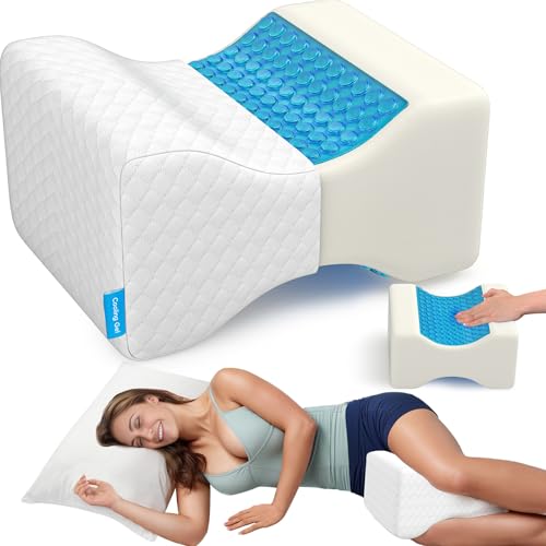 Image of CloudBliss Knee Pillow for Side Sleepers - Cooling Leg Pillow for Side Sleeping, Memory Foam Knee Pillow for Hip Pain, Lower Back Pain, Sciatica Pain, Knee Wedge Pillow with Contour Design, White