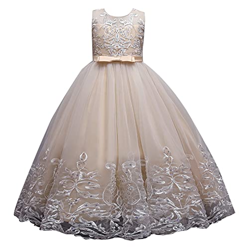 UIFLQXX Vestido de gasa con lentejuelas brillantes para niñas, vestido de flores de gasa para boda, concurso, fiesta de cumpleaños, baile de graduación, B, 140