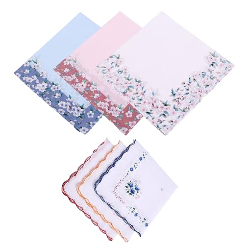 HDGSAFD Pack De 6 Pañuelos Florales, Pañuelos De Algodón Estampados, Pañuelos De Mujer, Suaves Pañuelos Vintage, Prácticos Pañuelos De Bolsillo
