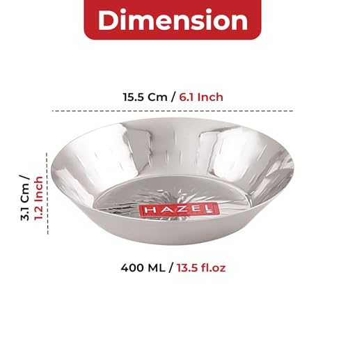 Image of HAZEL Stainless Steel Small Copri Plate 15.5 cm, Set of 2| Hammered Design Snacks Plate Nasta Plate for Serving Food & Daily Use, 400ml