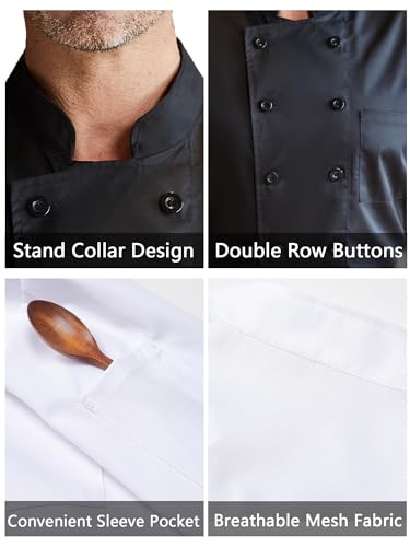 KITCHIEF Black Chef Coat With Mesh Lightweight Chef Jacket Men Short Sleeve Chef Uniform for Kitchen,Restaurant,Bakery, Black - Thumbnail 4