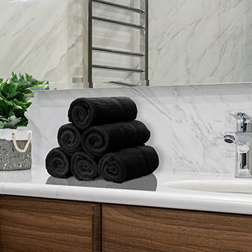 Image of Luxury Hotel & Spa Quality, Quick Dry 100% Turkish Cotton 700 GSM, Eco Friendly Towel, for Bathroom, Gymand Kitchen Dobby Border Soft Hand Towel Set 16 X 30, Black, Hand Towels - Set of 6