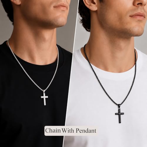 CLASICOMIS 2 Pcs Stainless Steel Box Chain Necklace for Men, 3mm Silver and Black Mens Necklace Chain Set (24, Inches, 3, Millimeters) — view 6