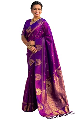 Image of SGF11 Women's Kanjivaram Pure Soft Silk Saree With Unstitched Blouse Piece