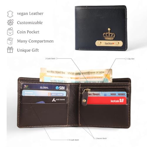 Image of Personalized Name & Charm Leather Wallet for Men |Customized Valentine Propose Day Gifts for Men Boy Teens Boyfriend Husband Father Friend Family Office Lover Couples (Black)