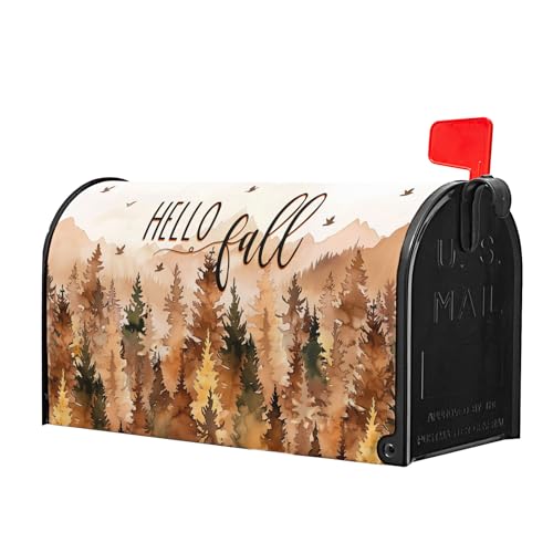 Image of Hello Fall Mailbox Covers Magnetic Large Size 25.5 x 21 Inch Fall Trees Mailbox Wraps Autumn Harvest Letterbox Mailbox Post Cover Seasonal Decor for Home Garden Yard Outdoor Outside