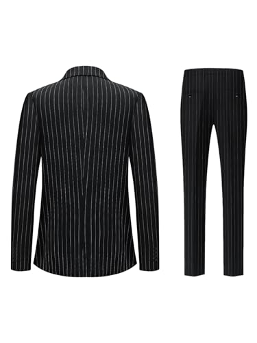 Mens Double Breasted Pinstripe Suit- 2 Piece Slim Fit Stripe Tuxedo,Business Wedding Dinner Party Jacket Pants Suit Set4
