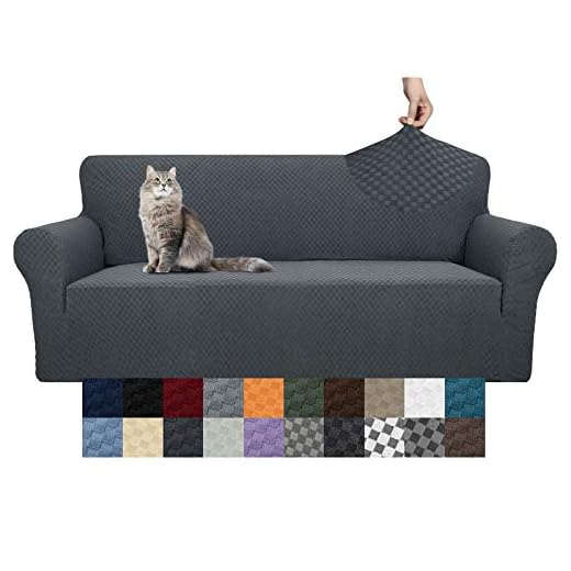 YEMYHOM Couch Cover Latest Jacquard Design High Stretch Sofa Covers for 3 Cushion Couch, Pet Dog Cat Proof Slipcover Non Slip Magic Elastic Furniture Protector (Sofa, Dark Gray)
