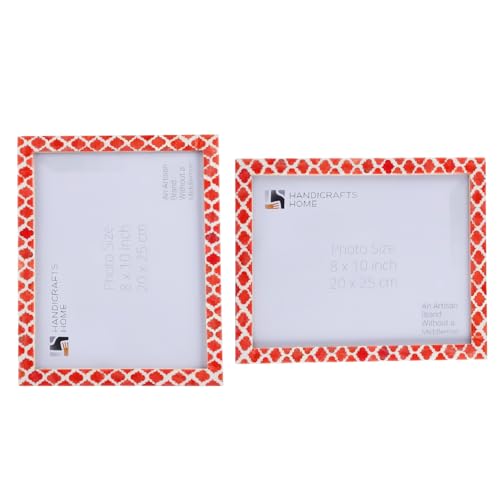 Image of Handicrafts Home Red & White Vintage Photo Frames for Wall or Tabletop Display, 8x10 Picture Frame Set of 2,Boho Farmhouse Gallery Wall Frame Set, Artisan Handmade Home Decor, Handmade Moroccan Frame