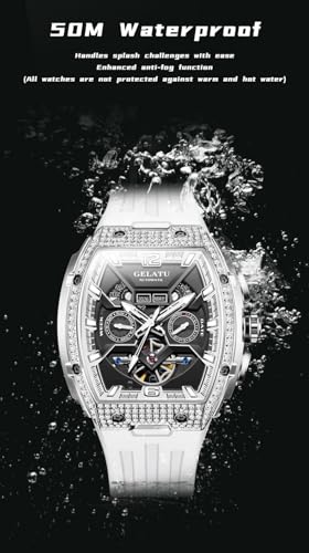 Image of OLEVS Men Watch Automatic Tonneau Watch Skeleton Mechanical 50M Waterproof Square Male Watches White /Black /Rose Gold