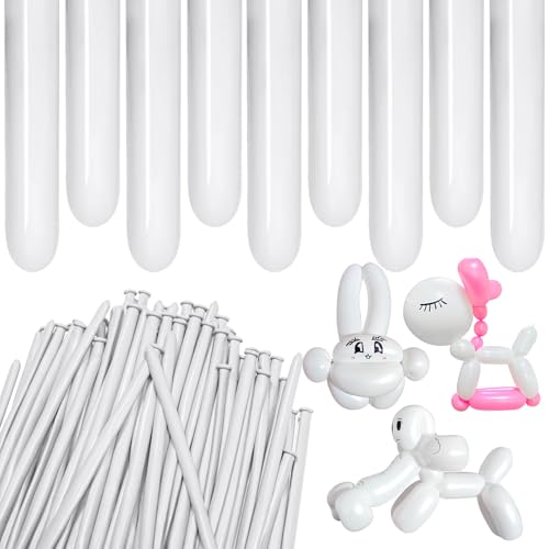 Image of White 260 Balloons, Thickening Long Balloons for Tying Arch, Twisting Latex Animals Magic Modeling Skinny Birthday Balloons for Kid's Party Wedding Decoartion 100pcs