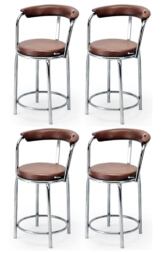 Image of Comfortable Computer Labs Hostel School Library Chair Without arm Rest with Steel Frame & Cushion seat Back, Chair Stool (4, Brown, Chrom Steel Frame)