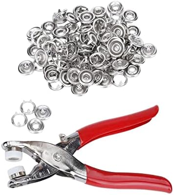 LIMBANI BROTHERS™ 100pc Silver Button Thickened Snap Fasteners Kit Metal Copper Five Claw Buckle Set with Hand Pressure Pliers Tool DIY Sewing Buttons Set for Clothing Sewing (only Silver Button)