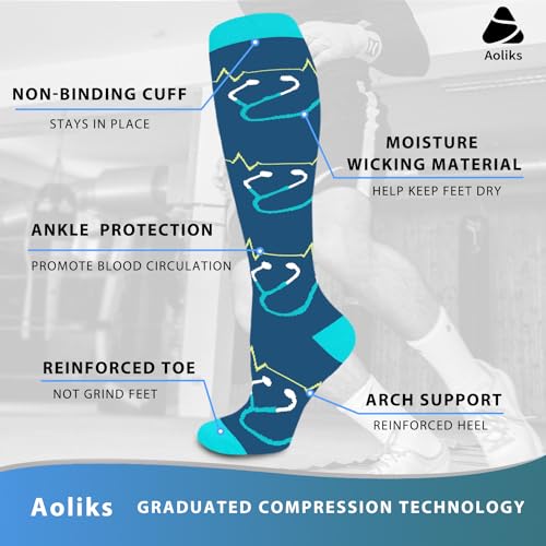 Image of Aoliks Medical Compression Socks for Women & Men, Support Knee High Socks for Running,Nurses,Travel