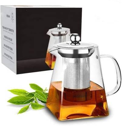 Avastro Square Kettle Heat Resistant Glass Teapot with Stainless Steel Infuser Heated Container Tea Pot Good Clear Kettle Square Filter Baskets Pitcher 750ml Pack of 1