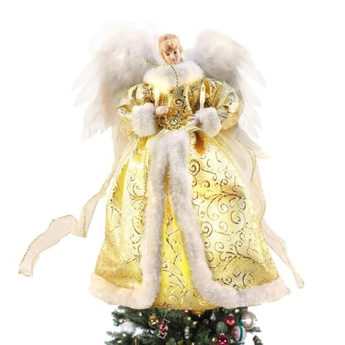 Figura de Ángel para Árbol de Navidad, Decoración de Interiores Con Alas de Plumas, 12.6 Pulgadas (Dorado)