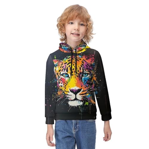 Sweat à capuche léopard unisexe avec cordon de serrage pour enfants 110-150